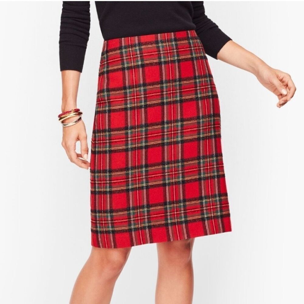 Talbots Tartan Plaid Sparkle A-Line Skirt 6P Red